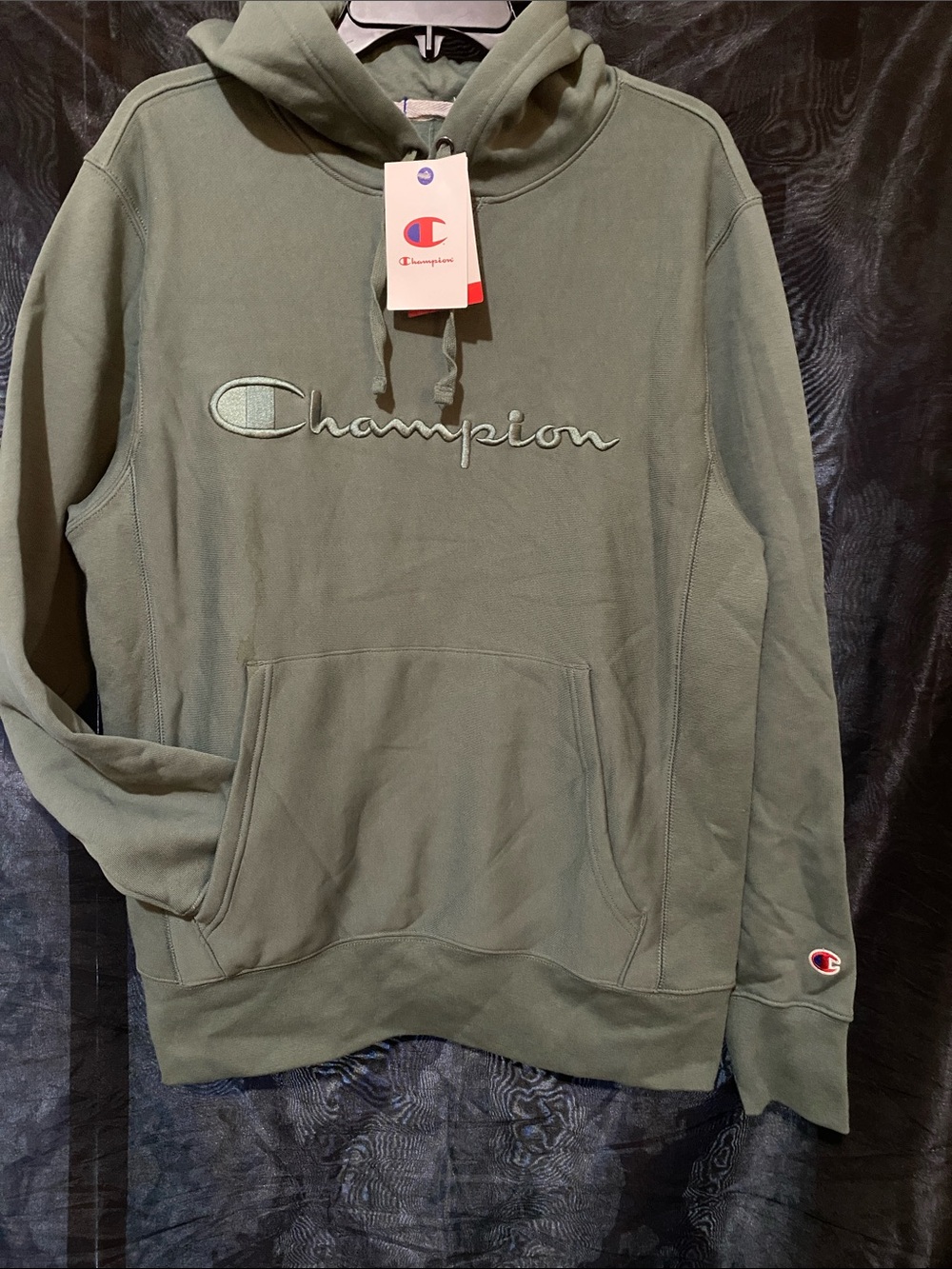 Champion Olive Green Pullover Hoodie with Script Logo